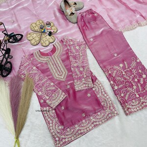 Girls Silk Kurti Sharara Set with Dupatta, Indian Ethnic Wear for Eid, Pakistani Ramzan image 9