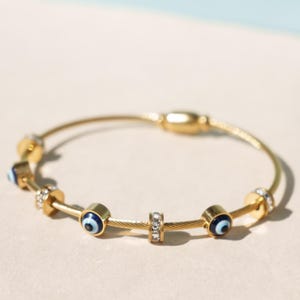 Dainty Evil Eye Bangle Bracelet: Adjustable Protection Jewelry