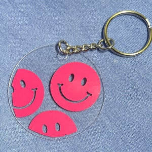 90s Inspired Pink Smiley Face Keychain
