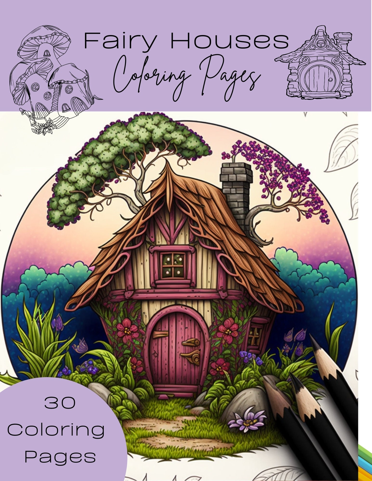 FAIRYTALE HOUSE Coloring Pdf - Fairy Houses Coloring Pages - Cottage ...