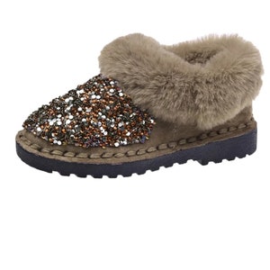 cozy boots outdoor boots winter boots beauty and the beast last Boots glitter shoes with zipper brown Boots with glitter small shoe size