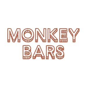 May include: A graphic design with the text "MONKEY BARS" in a brown, outlined, 3D font.