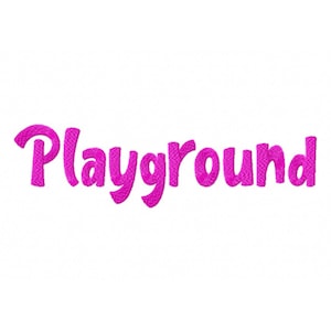 Könnte beinhalten: Rosa gestickter Text mit der Aufschrift "Playground".