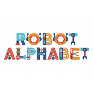Machine Embroidery Font Robot Alphabet for Brother PES Files BX Embrillance Viking & More Embroidery Machines Embroidery Fonts Designs