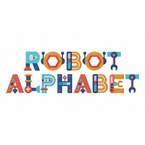 Robot Alphabet Machine Embroidery Font for Brother, PES, BX, Embrillance software, Viking and all Embroidery Machines, Embroidery Designs