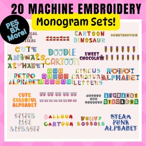Embroidery Fonts 20 Monograms Pack Brother PES Files ONEX Embrillance Viking Embroidery Fonts Stickmaschinen Embroidery Designs Letters