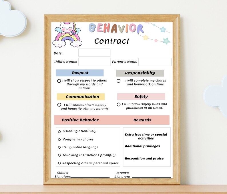 Behavior Contract for Kids, Behavior and Consequences Chart, Behavior ...