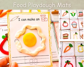 Play dough mats food, Preschool Kindergarten Pre-k learning Play dough mats, Homeschool Montessori visual cards, Kindergarten play doh mats.