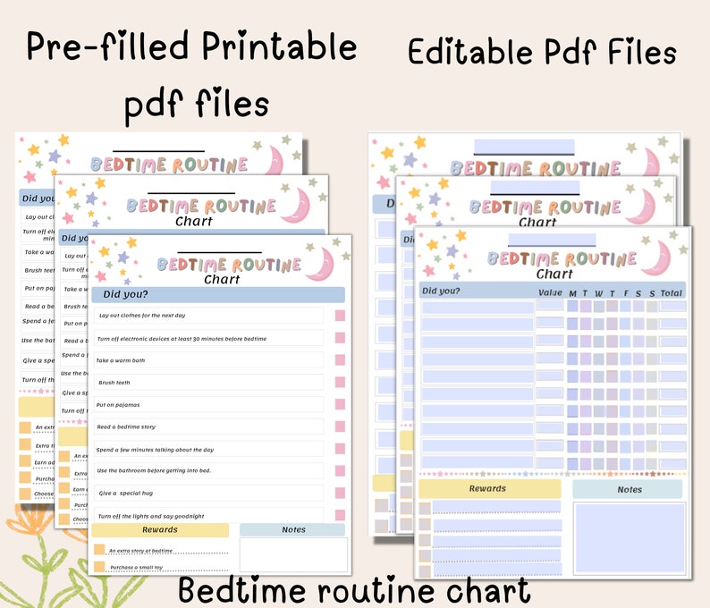 Bedtime Routine Checklist, Editable Bedtime Routine Chart, Nighttime ...