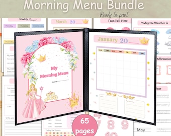 Morning menu preschool homeschool, Morning menu homeschool PreK, Calendar time, months, Letter tracing pages, Morning basket worksheets.