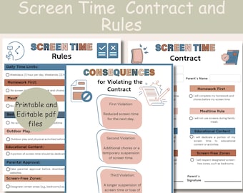 Screen time contract and rules chart  kids, Consequence chart for violation, Screen time management, Screen time tracker, Contract Template.