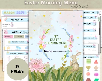 Morning menu easter April for kids, Circle time homeschool preschool morning menu, Toddler morning basket, homeschool morning menu kinder.