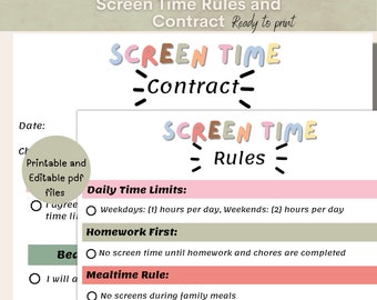 Screen Time contract for kids, Printable screen time rules, Editable screen time contract, Before screen time, Contract template, Checklist