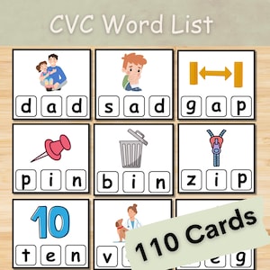 CVC word reading, Short vowel word to picture cards, Blending CVC-word flashcards, Early reading skills, Kindergarten literacy center.