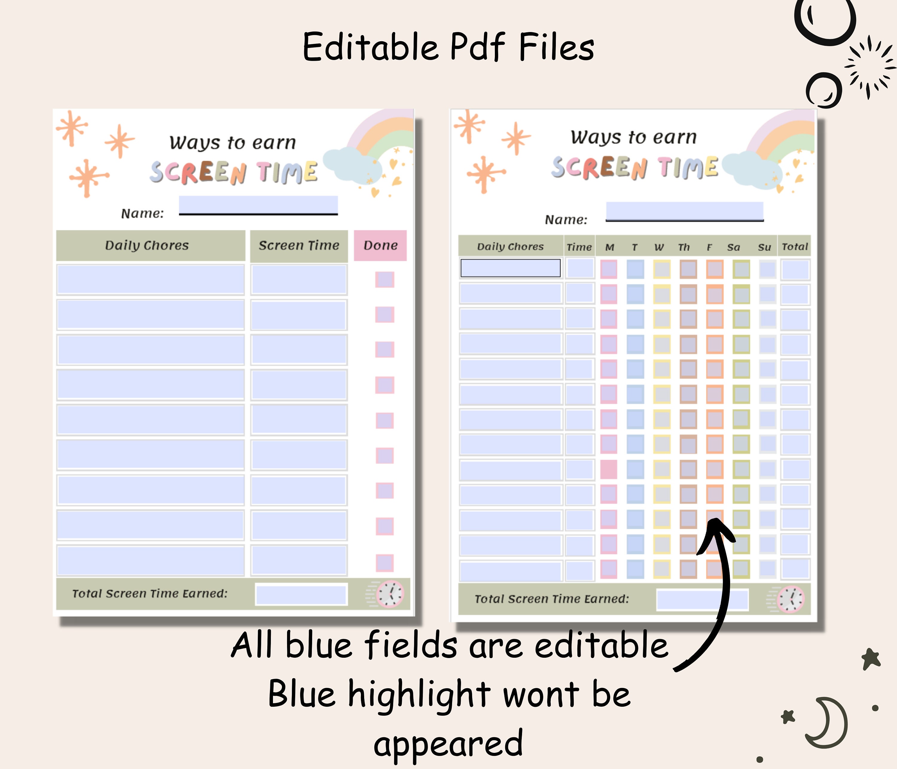 Sticker Chart Screen Time Screen Time Tracker for Kids, Editable Printable Screen Time Chart, How ...