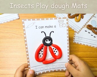 Tapetes de massinha de modelar com insetos para imprimir, Tapetes de massinha de modelar para jardim de infância pré-escolar, Pacote de atividades para pré-escola, Cartões visuais Montessori para educação domiciliar