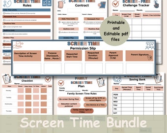 Schermtijdgrafieken voor kinderen, schermtijdregels, controlelijst schermtijd, schermtijdtracker, schermtijdtokens, geld, schermtijdcontract.