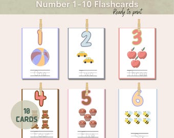 Number flash cards, Preschool counting flash cards, Number cards 1-10, Counting flash cards, Montessori flash cards, Toddler flash cards.