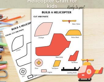Activité imprimable couper-coller en hélicoptère, Feuille de travail pour l'entraînement à la découpe pour les enfants d'âge préscolaire, Couper-coller pour les enfants d'âge préscolaire, Activité imprimable d'habileté aux ciseaux