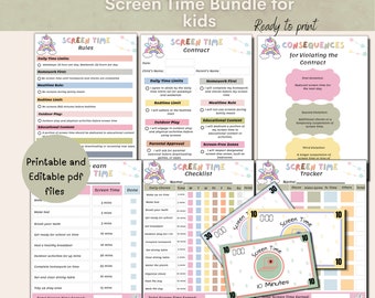 Screen Time Bundle for Kids: Rules, Contract, Tracker (Printable PDF)