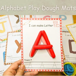 Alfombrillas imprimibles con plastilina del alfabeto, reconocimiento de letras Montessori, alfombrillas con plastilina ABC para niños, alfombrillas para practicar escritura del alfabeto, bolsas de actividades.