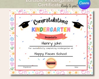 Bewerkbaar afstudeercertificaat kleuterschool, afdrukbaar afstudeercertificaat kleuterschool, laatste schooldag, certificaat van voltooiing.