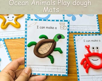 Ocean animals playdough mats printable, Montessori learning material, Kindergarten preschool play doh mats, Homeschool animals visual cards.