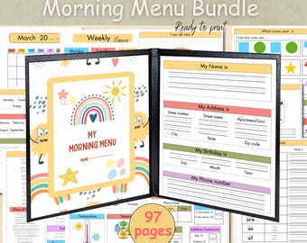 Morning menu homeschool preschool, Morning basket toddler, Circle time daily worksheet, Kindergarten morning menu with cover, Morning binder