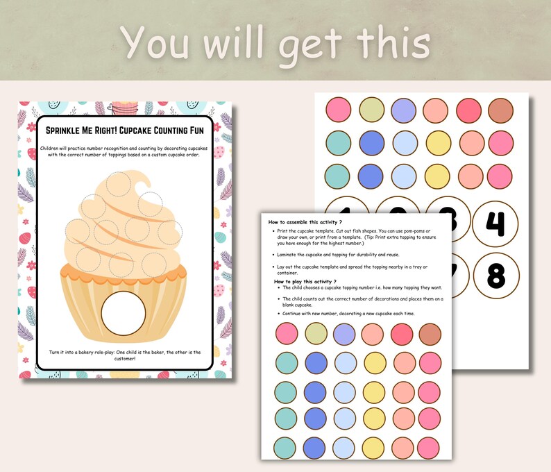 Cupcake Number Matching Game Printable | Preschool Counting Activity ...