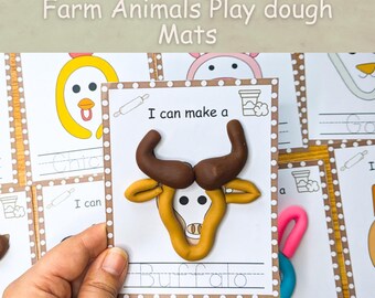 Farm animals playdough mats printable, Homeschool Montessori visuals cards, Animals kindergarten play doh mats, Preschool activity pack.