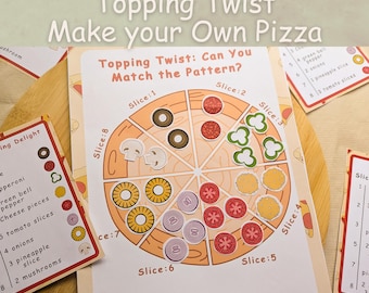 Crea la tua attività sulla pizza, gioco stampabile sui condimenti per pizza, gioco di finzione sulla pizza, gioco di ricette per la pizza, gioco di ordinamento e abbinamento per l'asilo.