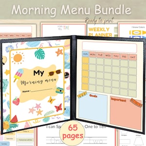 Morning Menu homeschool, Morning basket kids, Cursive morning menu, Kindergarten morning menu with cover page, Preschool morning binder.