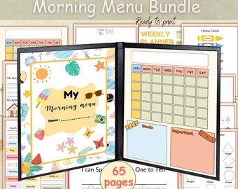 Morning Menu homeschool, Morning basket kids, Cursive morning menu, Kindergarten morning menu with cover page, Preschool morning binder.
