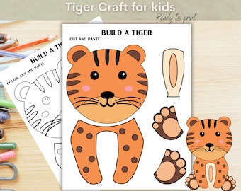 Tiger cut paste activity, Preschool cutting practice, Kindergarten cutting activity, Homeschool learning, Animal coloring page, Cut paste.