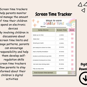 Screen Time Tracker for Kids, Editable Printable Screen Time Chart, How ...