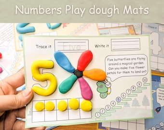 Playdough mats numbers and counting printable, Kindergarten play doh mats, Toddler quiet time, Preschool number recognition activities.