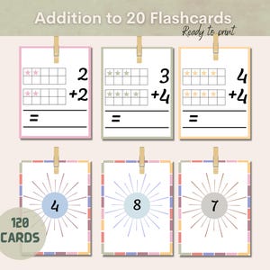 Complément pour 20 cartes mémoire pour enfants, Complément pour 0 à 20, Complément pour apprentissage amusant de 0 à 20 ans, Complément pour la maternelle, Cartes Montessori.