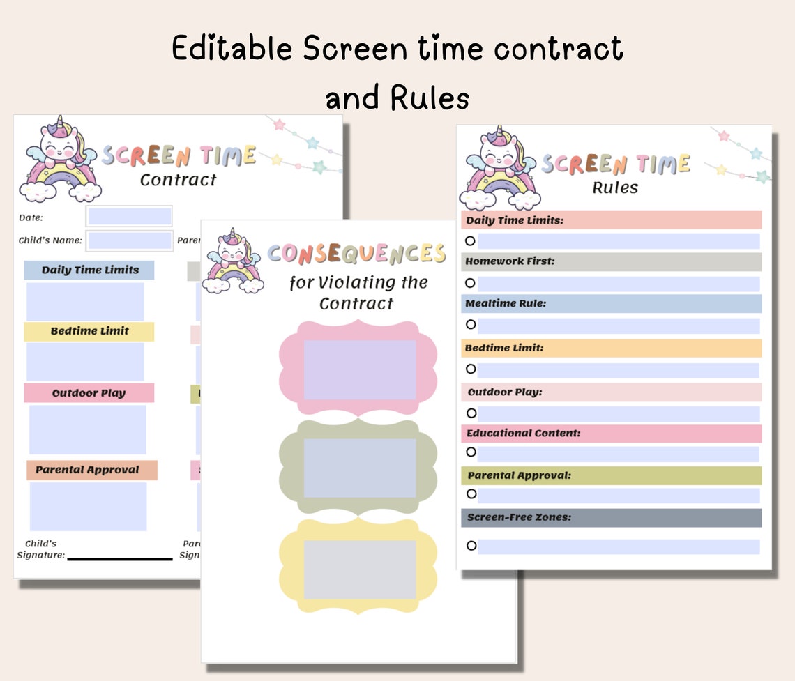 Screen Time Bundle for Kids, Screen Time Contract Printable, Screen ...