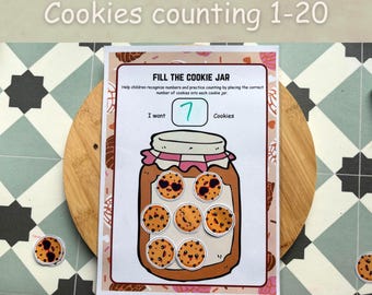 Cookies Number Matching Game Printable | Preschool Counting Activity | Math Center Pre-k | Toddler Number Recognition Game, learn numbers.