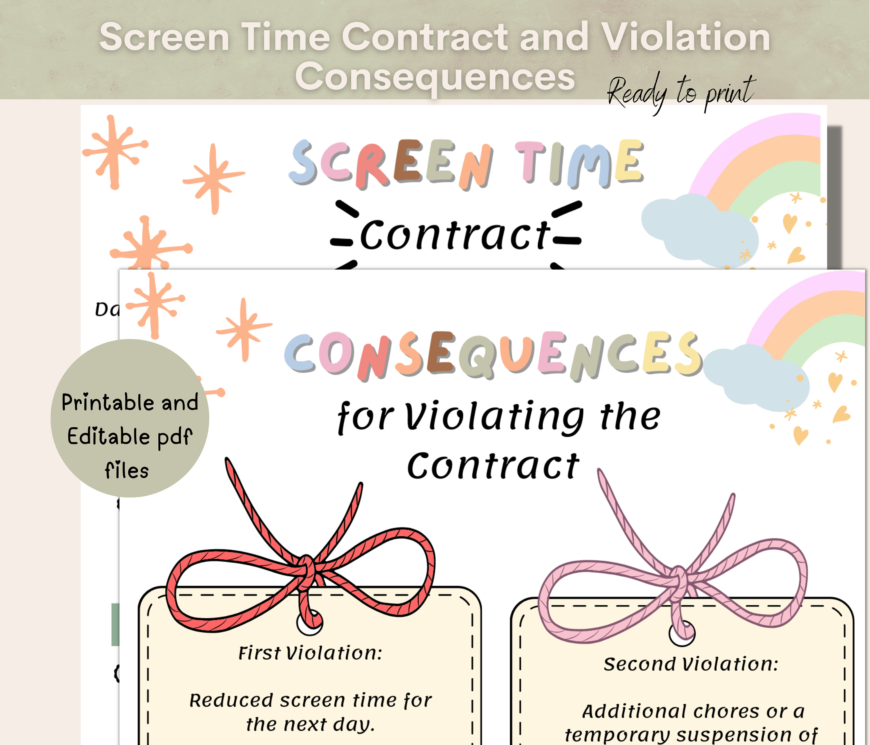 Screen time contract and violation consequences, Printable screen time contract for kids, After school, Time management for kids, Kid rules