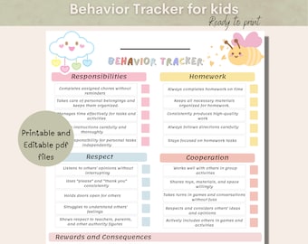 Cuadro de comportamiento de los niños, Cuadro de responsabilidad de los niños, Cuadro de comportamiento y tareas, Cuadro de seguimiento del comportamiento, Cuadro de recompensas para niños, Comportamiento diario.