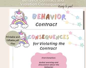 Contrato de comportamiento para niños, Cuadro de comportamiento y consecuencias, Gestión del comportamiento, Plantilla de contrato de comportamiento, Cuadro de recompensas para niños, Tareas