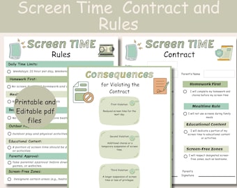 Screen time contract and rules chart  kids, Consequence chart for violation, Screen time management, Screen time tracker, Contract Template.