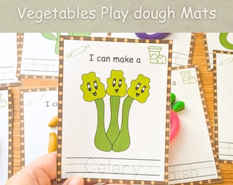 Tapetes de massinha de modelar vegetais para imprimir, Cartões visuais Montessori para educação domiciliar, Tapetes de massinha de modelar para jardim de infância pré-escolar, Atividades pré-escolares