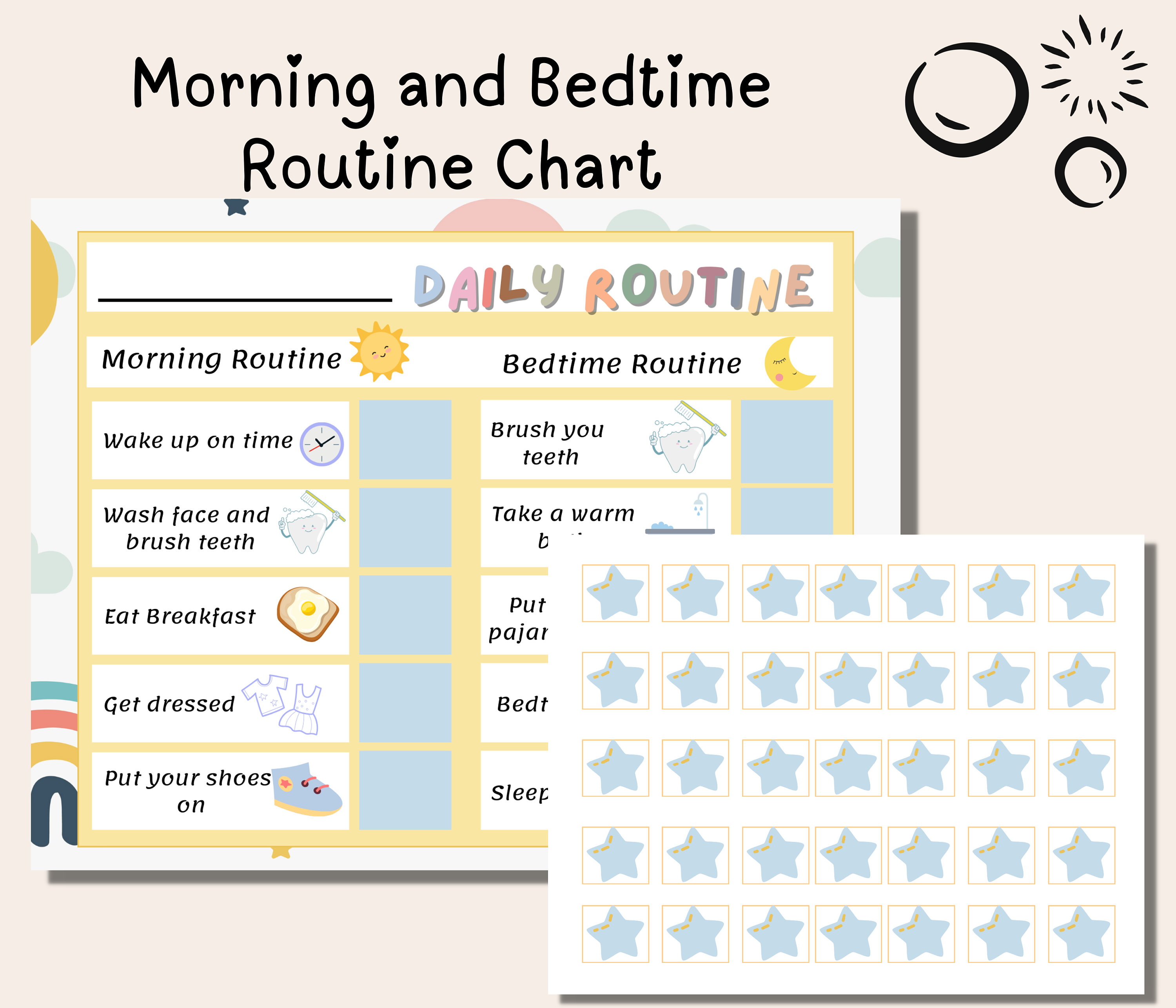 Kids Morning and Night Time Routine, Bedtime Routine Chart Printable