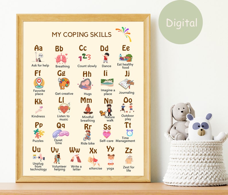 Coping Skills Alphabet, Printable Coping Skills Poster for Kids, Calm