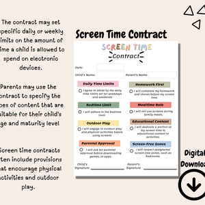 Screen Time Contract for Kids, Printable Screen Time Rules, Editable ...
