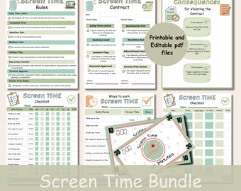 Screen time checklist for kids, Screen time contract, Screen time rules, Earn screen time, Screen time tracker, Daily screen time schedule.