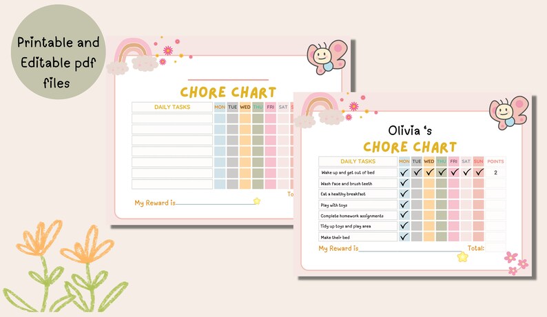 Kids Responsibility Chart Printable Editable Chore Chart for - Etsy