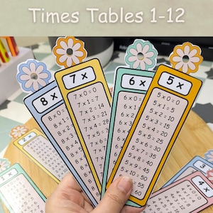 Marcadores de multiplicación del 1 al 12, Marcadores de tablas de multiplicar, Tarjetas didácticas de tablas de multiplicar, Material imprimible de matemáticas para jardín de infantes, Recursos de aprendizaje de matemáticas